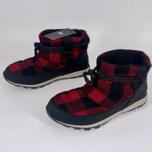 Sorel Women’s Whitney Short Winter Snow Boot Size 9 Red Black Buffalo Plaid